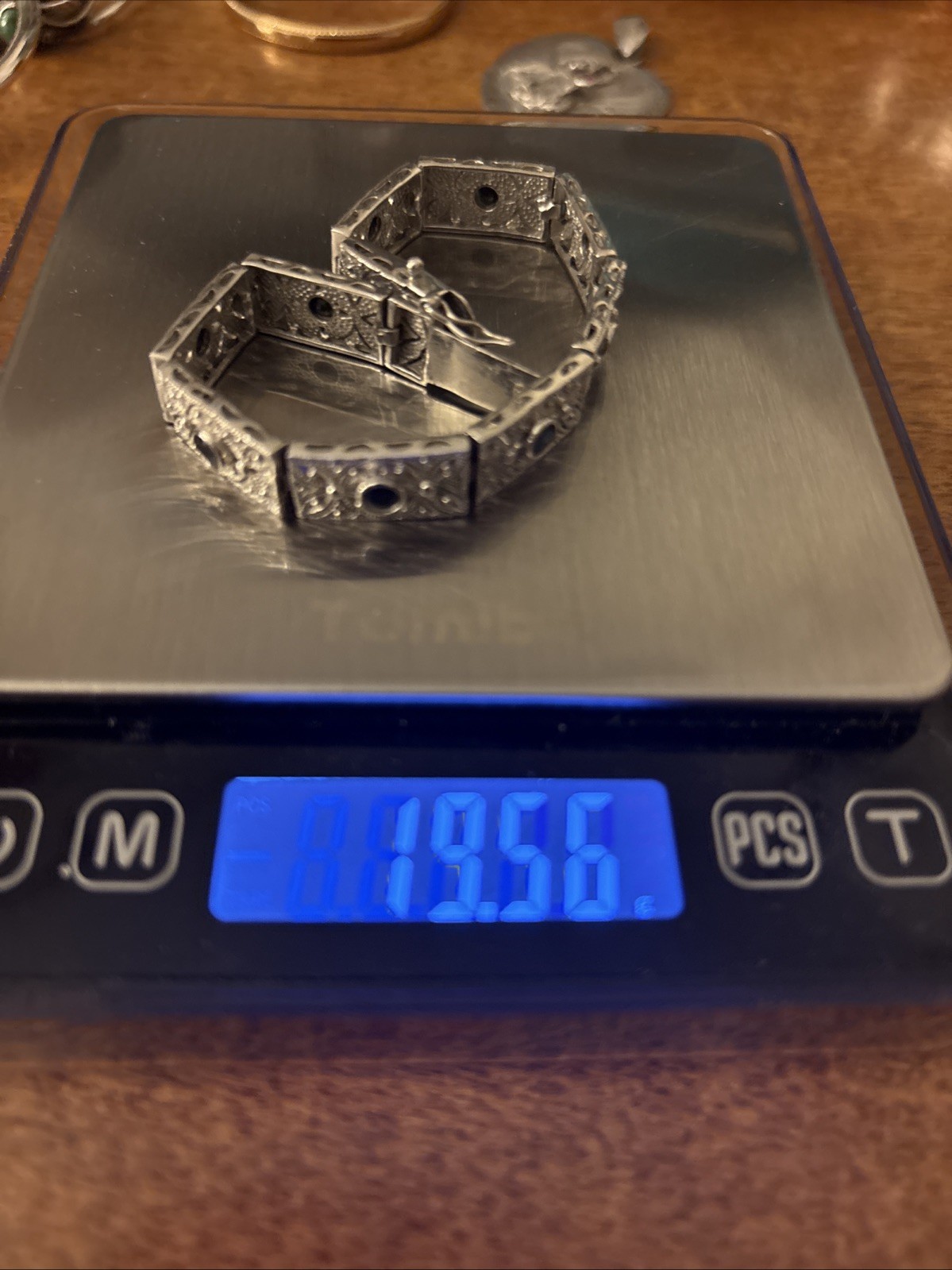VINTAGE DBJ Signed STERLING & Sapphire Art Deco Style BRACELET! 7 Inch 9mm Wide