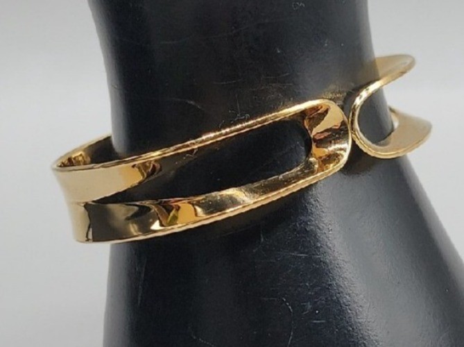 Vintage Crown Trifari Hinged Cuff Bracelet Gold Tone Modern Open Design 1960s