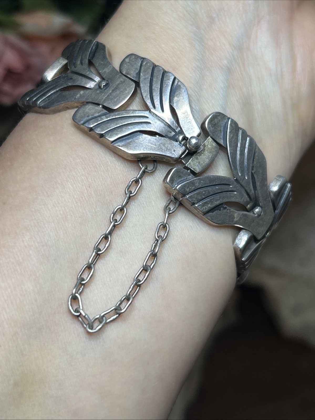 54. Vintage Maricela TAXCO 925 Sterling Linked Panel Bracelet 81.5g, 6 3/4″ Mex