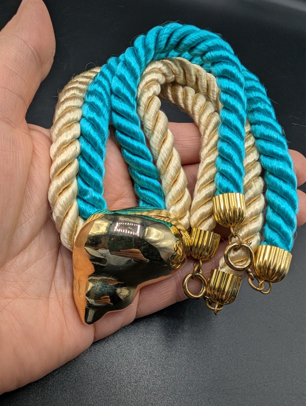 Vintage Gay Boyer Twisted Rope Gold-Tone Seashell Statement Necklace