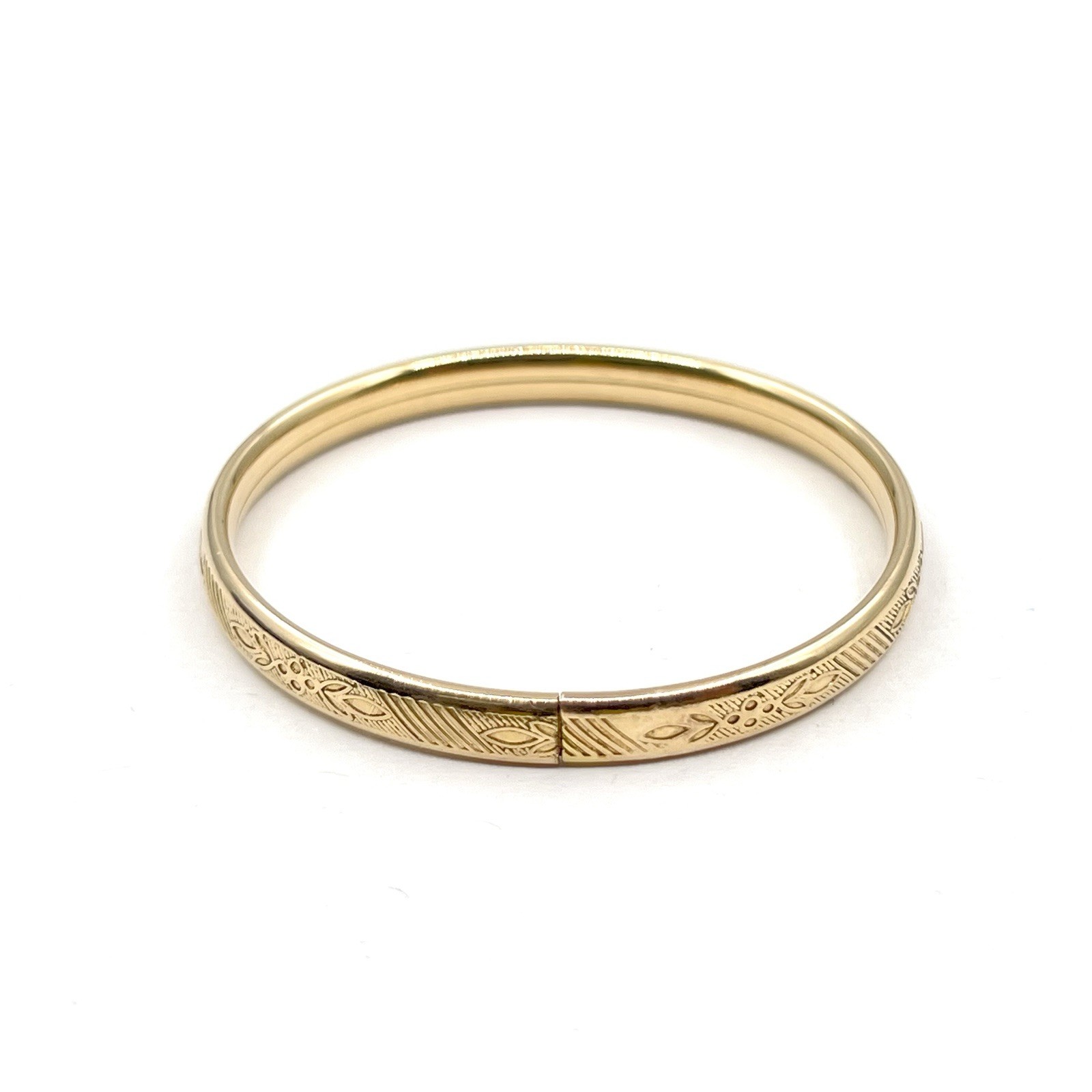 14/20 Gold-Filled Engraved Floral Pattern Vtg 5mm Bangle 5-1/4″ Baby Bracelet