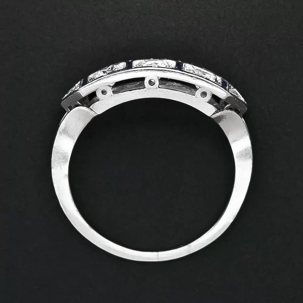 1.20CTW White Round Cut Simulated Diamond Three Stone Art Deco 925 Silver Ring