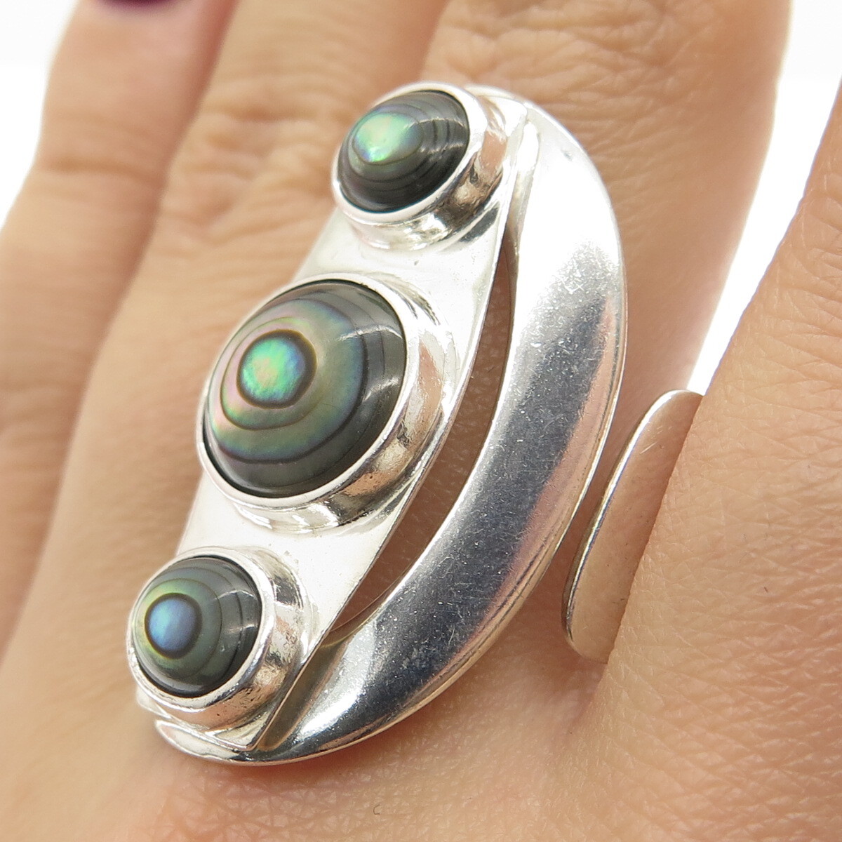 DOMINIQUE DINOUART Sterling Silver Vintage Mexico Abalone Shell Ring Size 11.5