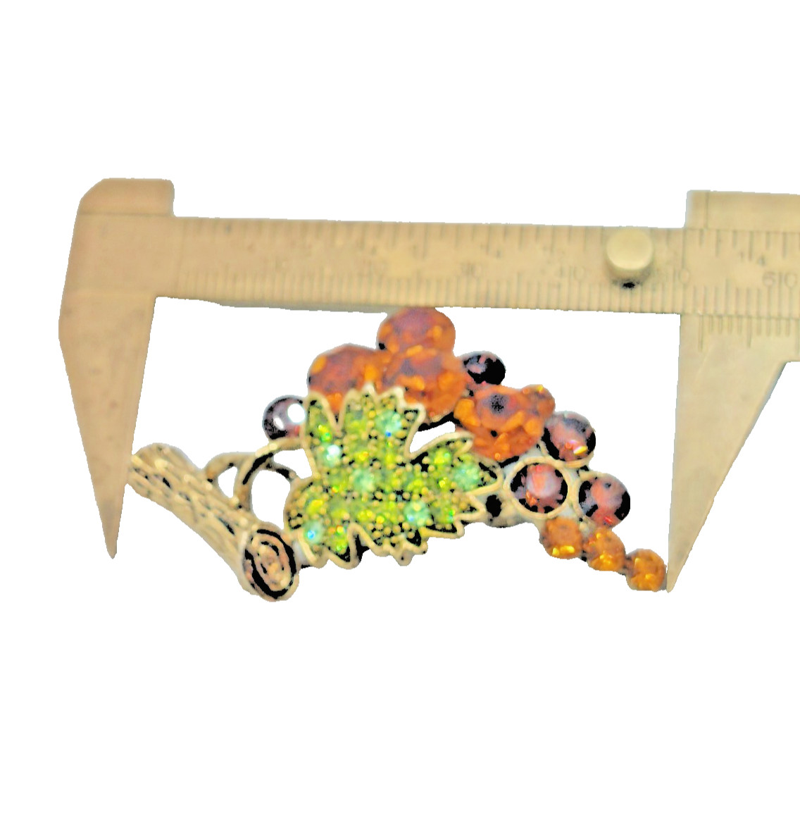 Vtg. Amber Rhinestone Grape Cluster Brooch Pin MCM Retro