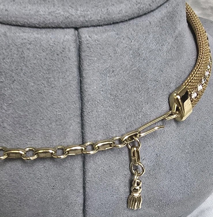 Mesh Goldtone Choker And Clip On Earrings Vintage 7 1/2 Inches Adjustable