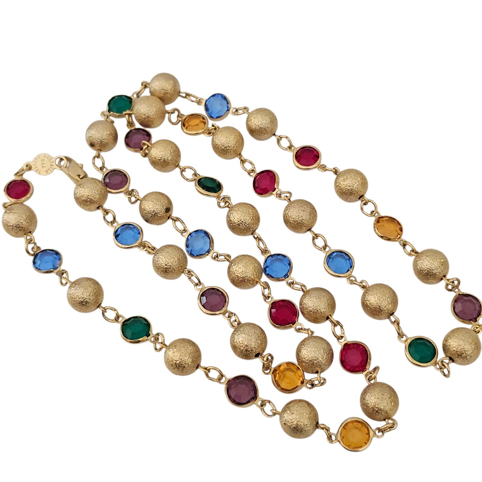 Vintage Necklace USA Austrian Crystal Faceted Chicklet Beads 36″ Gold Jewel Tone