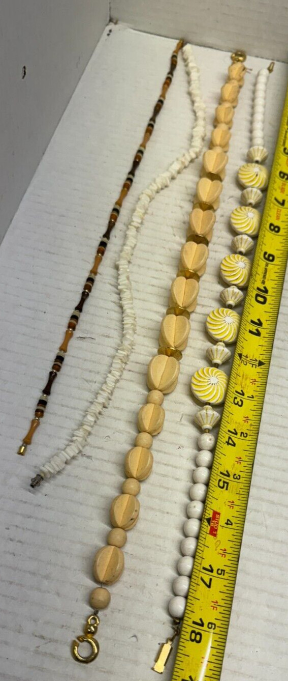 Vintage Art Deco Acrylic Shell Necklace 18″ JEWELRY LOT White Yellow Beige 4X
