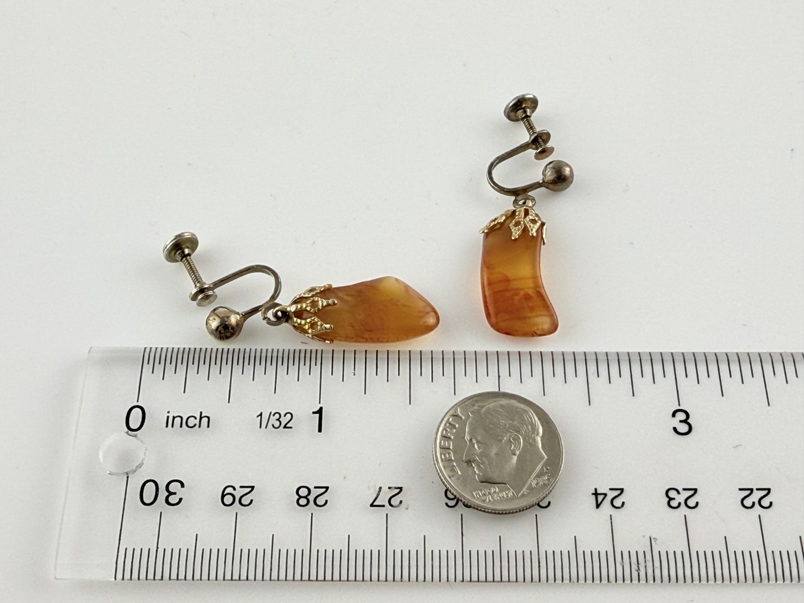 Vintage Costume Orange Banded Agate Screwback Earrings Screw Backs 1.25 Inches