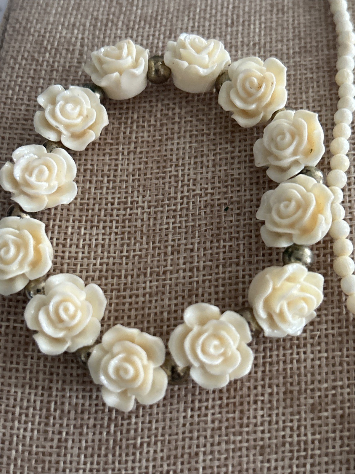 VTG JEWELRY SET LOT Carved Plastic Resin Floral Flower Rose BRACELET NECKLACE