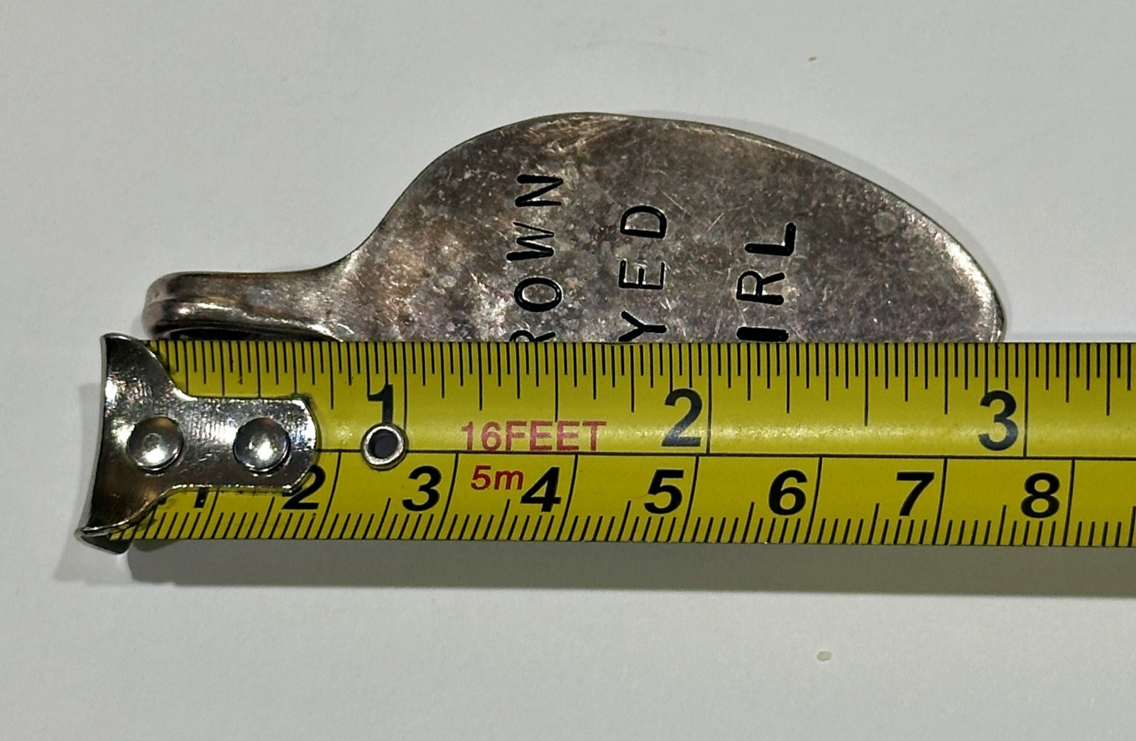 Hand Crafted Silver Plate Engraved Spoon Necklace Pendant Brown Eyed Girl Rogers