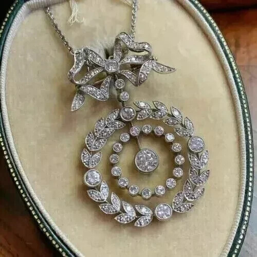 Art Deco Vintage Style 3Ct Lab Created Diamond Wedding 14K White Gold FN Pendant