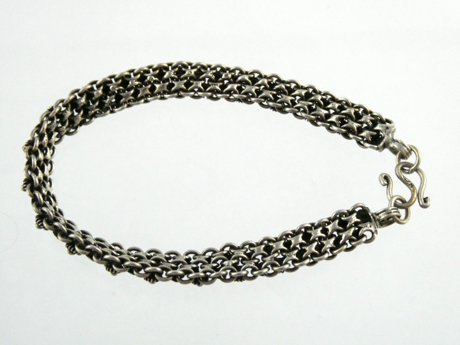Vintage Hearts and Flowers Pattern Chain Bracelet 925 18.7g 7.5 Inch Length