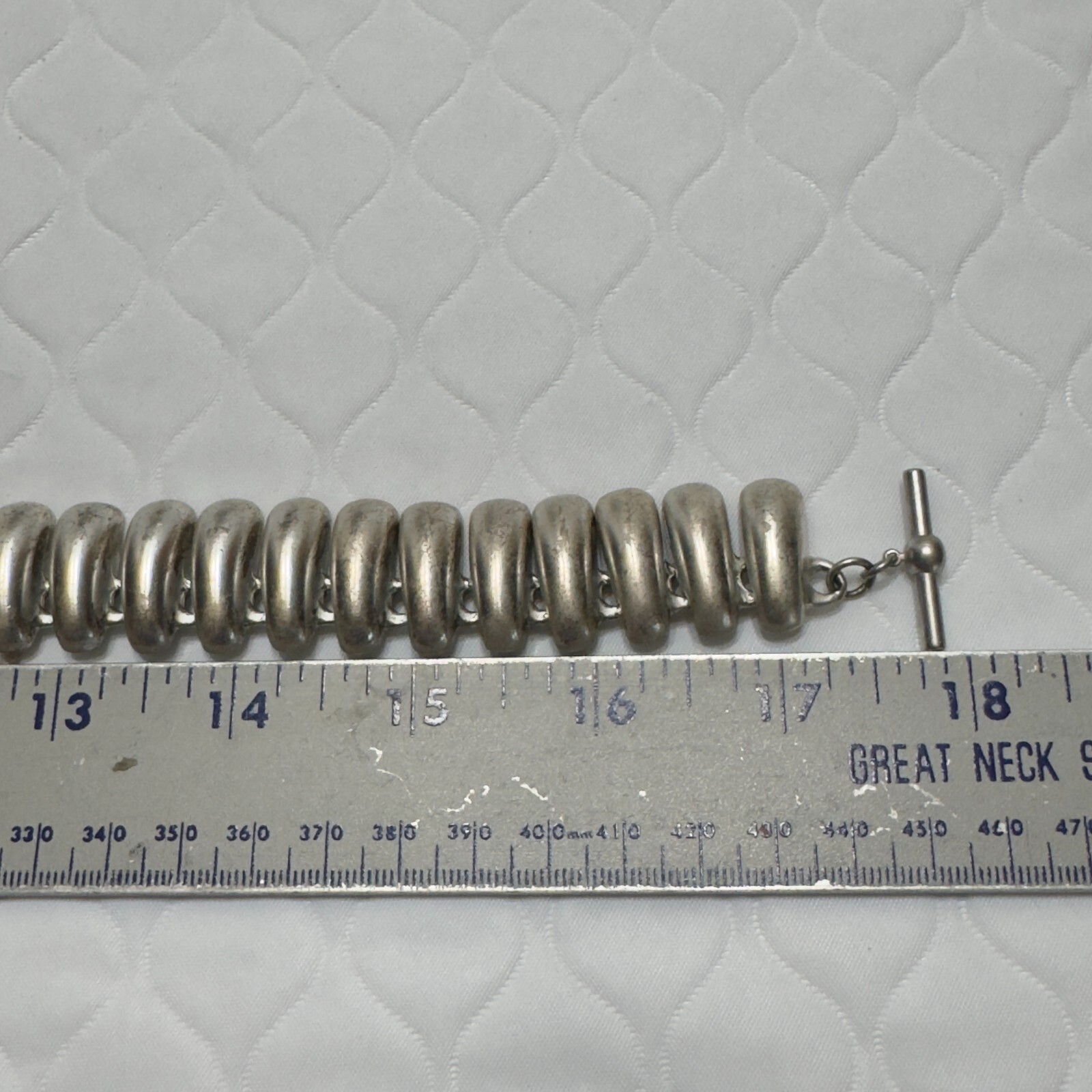 Vintage Talbots Silver Tone 3D Statement Massive Thick Necklace Toggle Closure