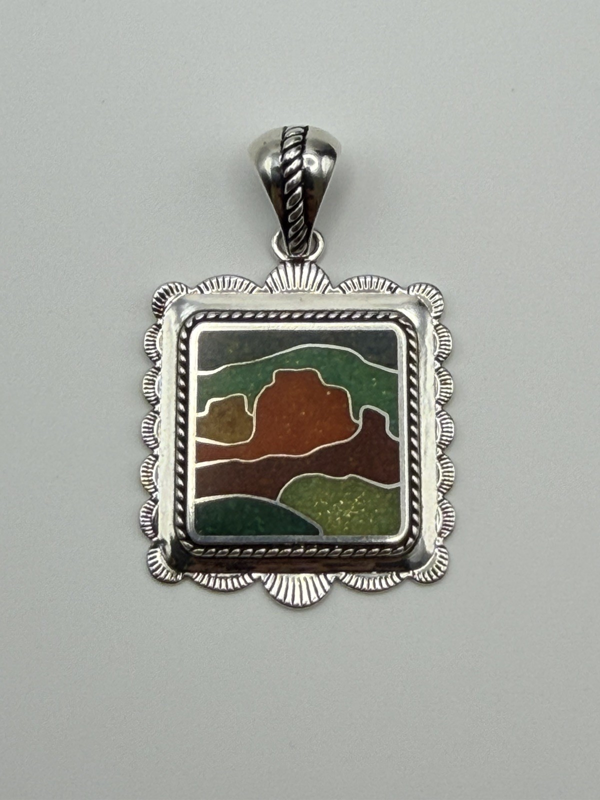 Carolyn Pollack 925 Sterling Silver Desert Scene Colorful Multi-Stone Chip Inlay