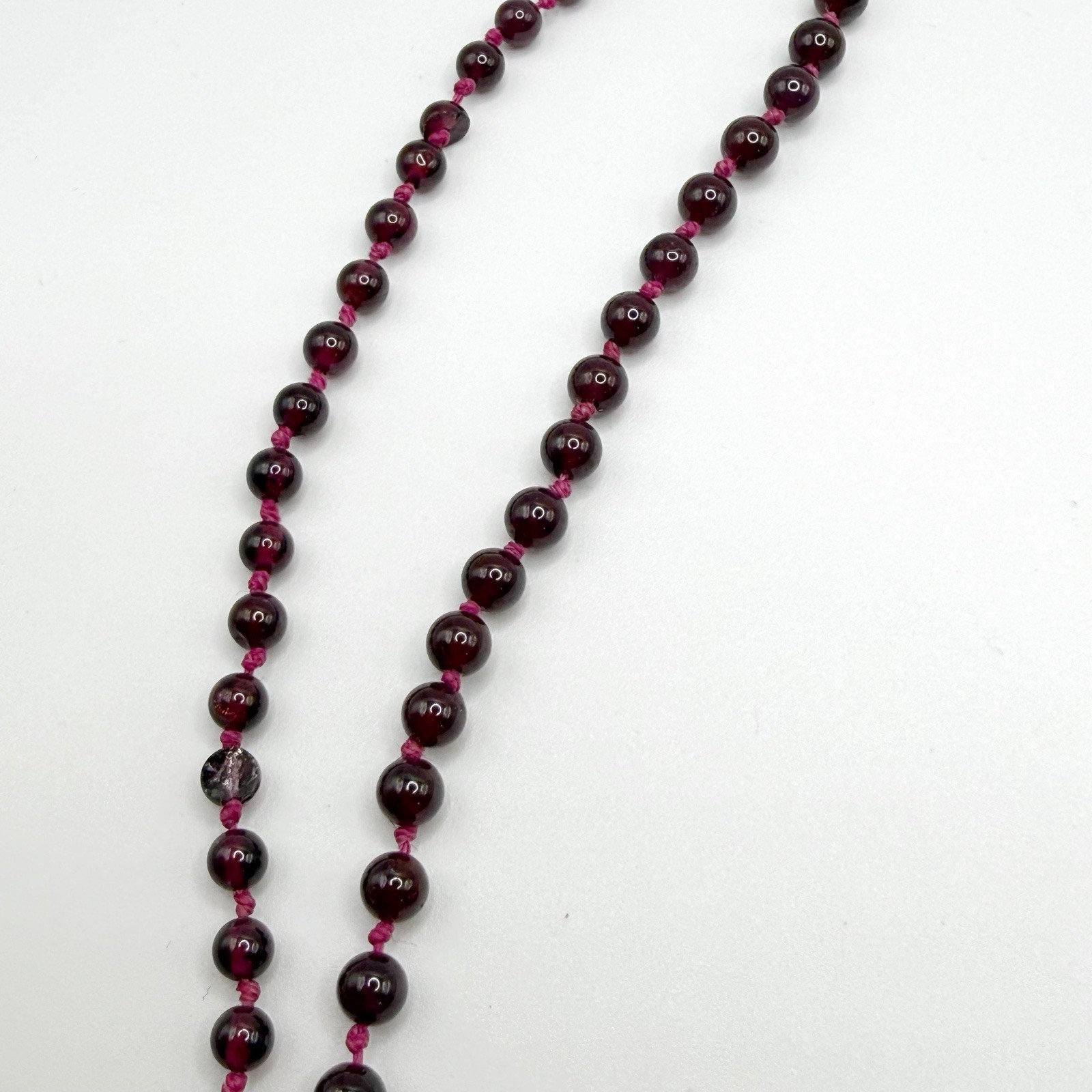 Vintage Genuine Natural Garnet Hand Knotted 4mm Bead Necklace, 38” Long