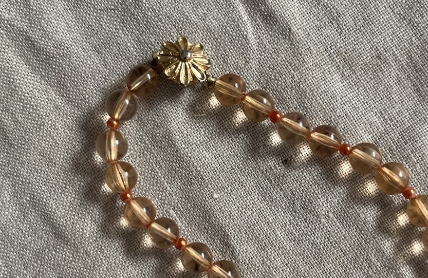 Vintage Lucite Faceted Beaded Blush Pink Tassel Necklace