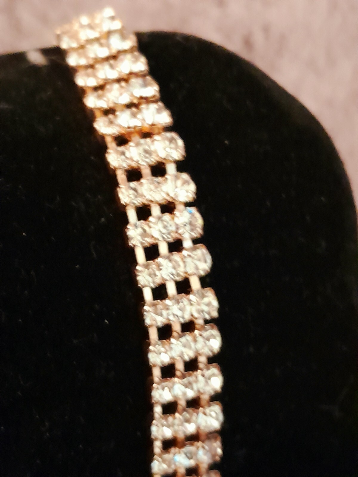 Stunning 3 Row Clear Rhinestone Rose Gold Tone Adjustable Necklace