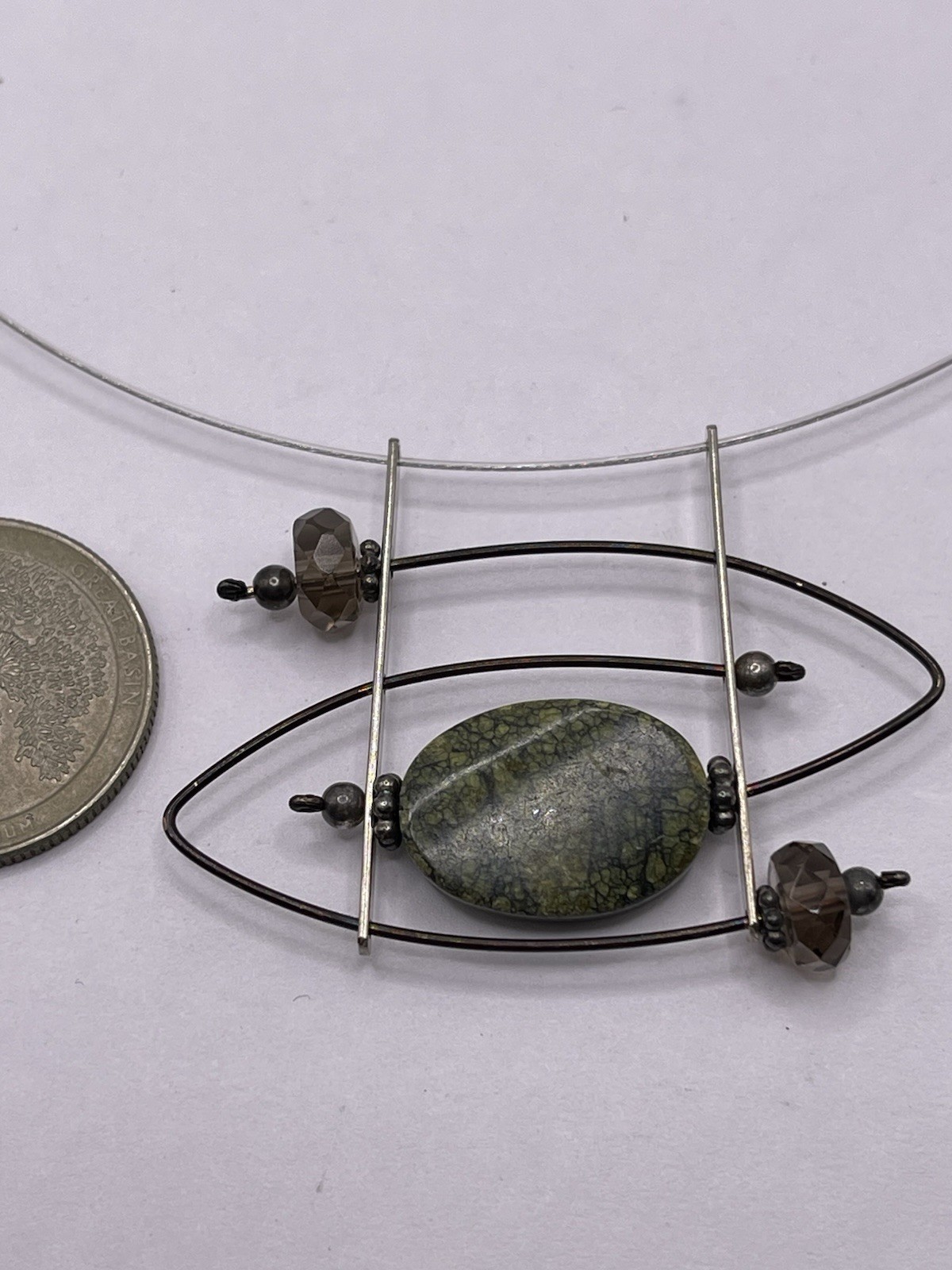 Vintage Modernist Artisan Necklace Choker Gemstone Pendant Clasp Sterling