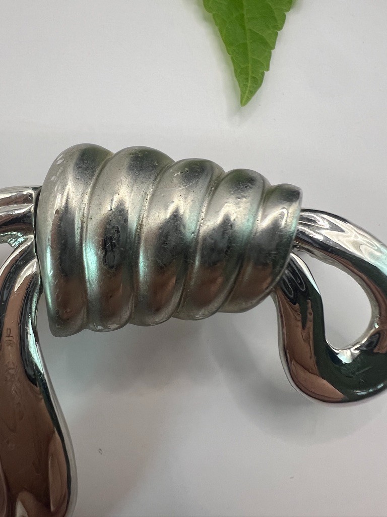 Vintage Modernist Silver Rope Knot Brooch Sculptural Statement Pin 1980s 1990s