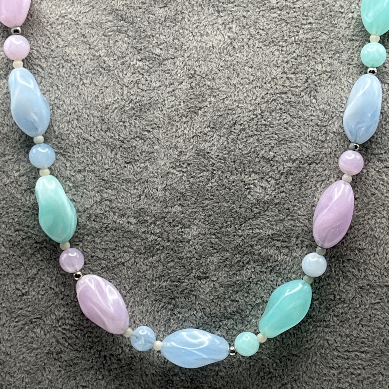 Vintage Acrylic Lucite Multicolor Pastel Beaded Necklace Pink Blue Green