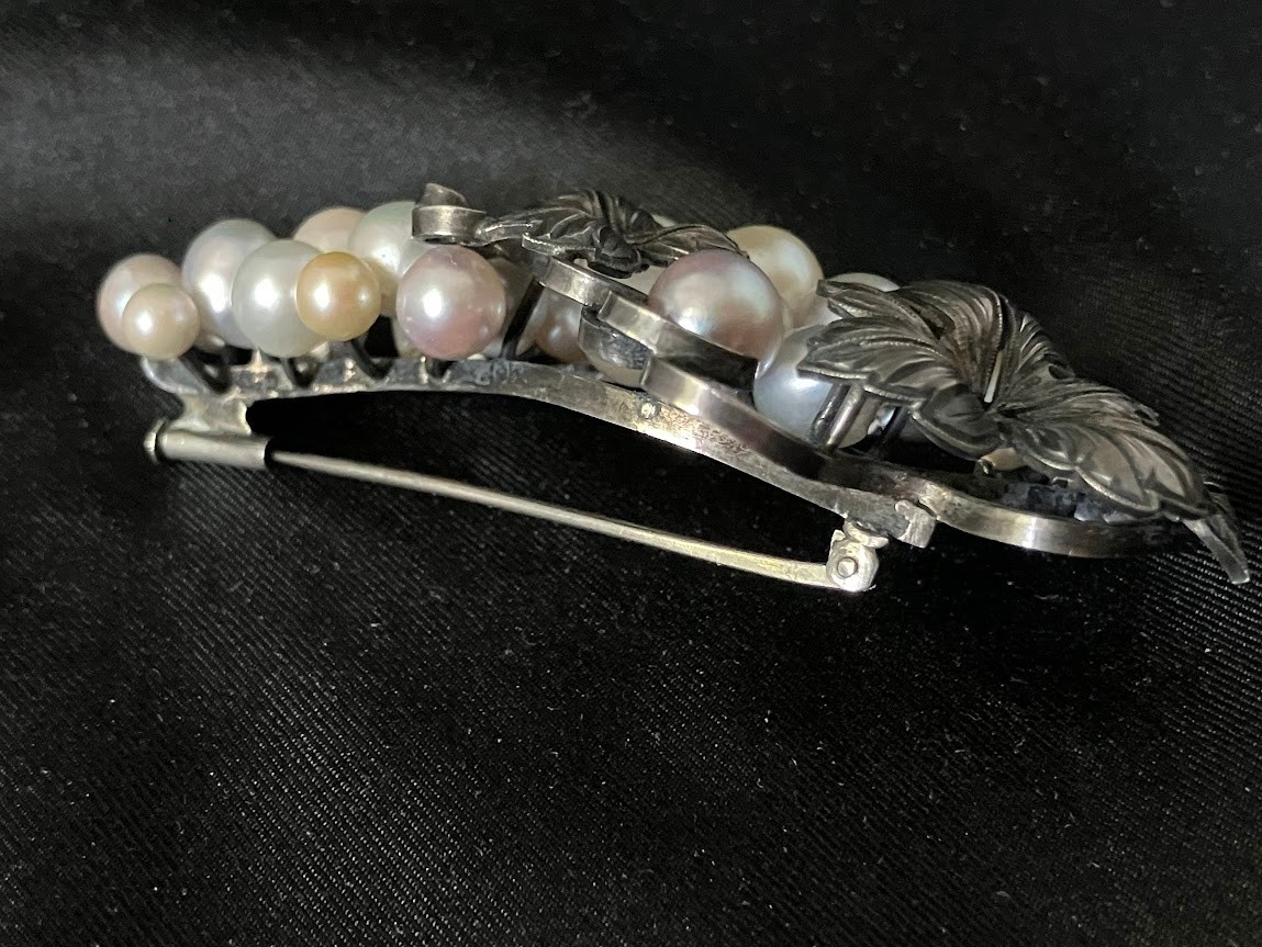 Vintage Sterling Silver Pearl Brooch 27 Multicolor Grape Vine Cluster 20g Tested