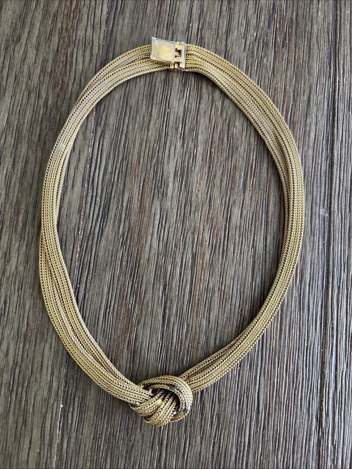 Vintage Grosse 1968 Germany Gold Tone Mesh Knot Necklace 16″
