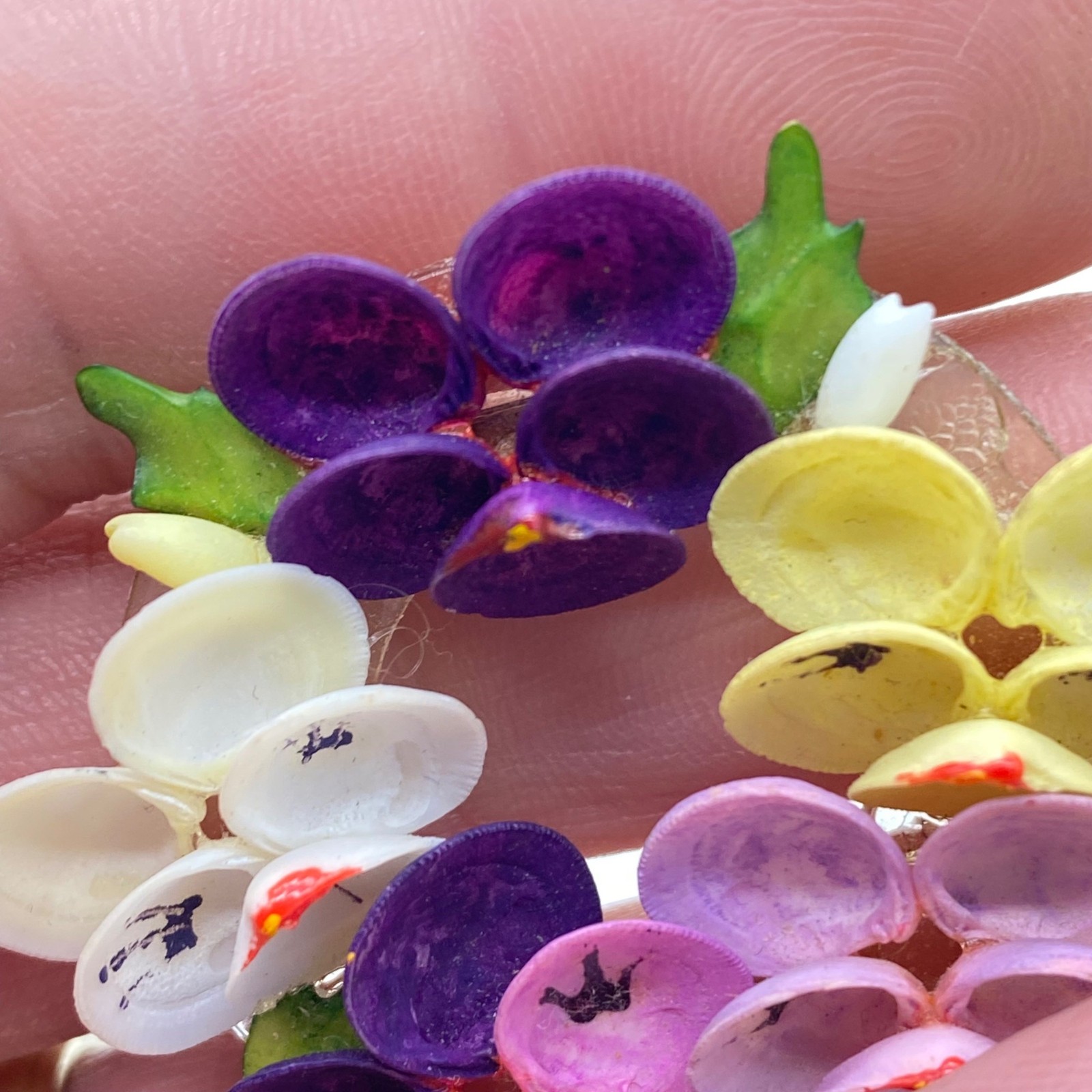 Vintage Shell Pansy Brooch Spring Multi Color Hand Painted Pastel