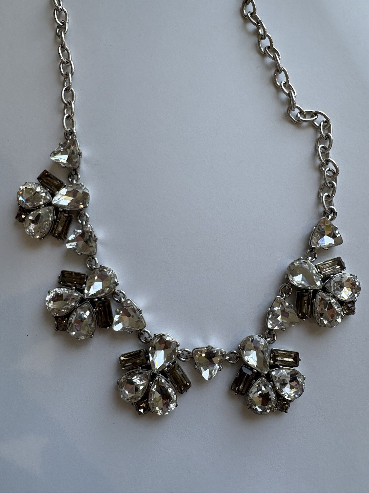 Stella & Dot Rhinestone Necklace Lila Clear & Gray Silver Tone Statement 21”