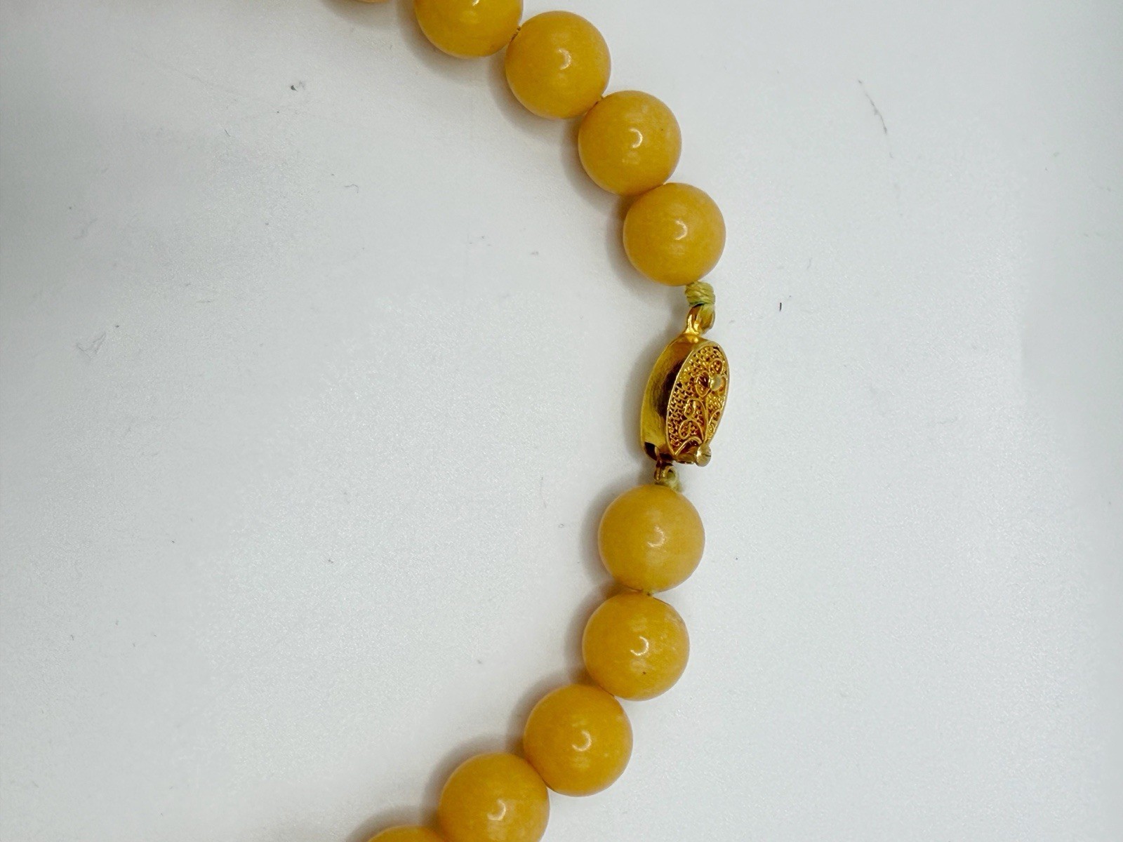 Yellow Jade Jadeite Beaded Necklace With Yellow Cloisonne Pendant 17”
