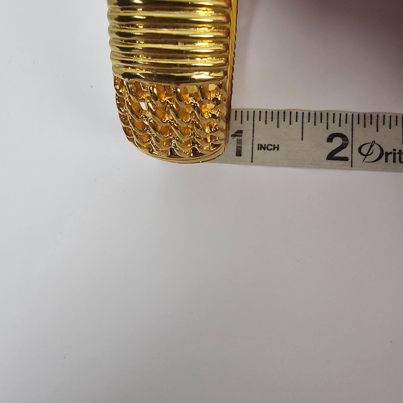 Vintage Gold Tone Hinged Clamper Bracelet Stripe Open Work Chunky Statement