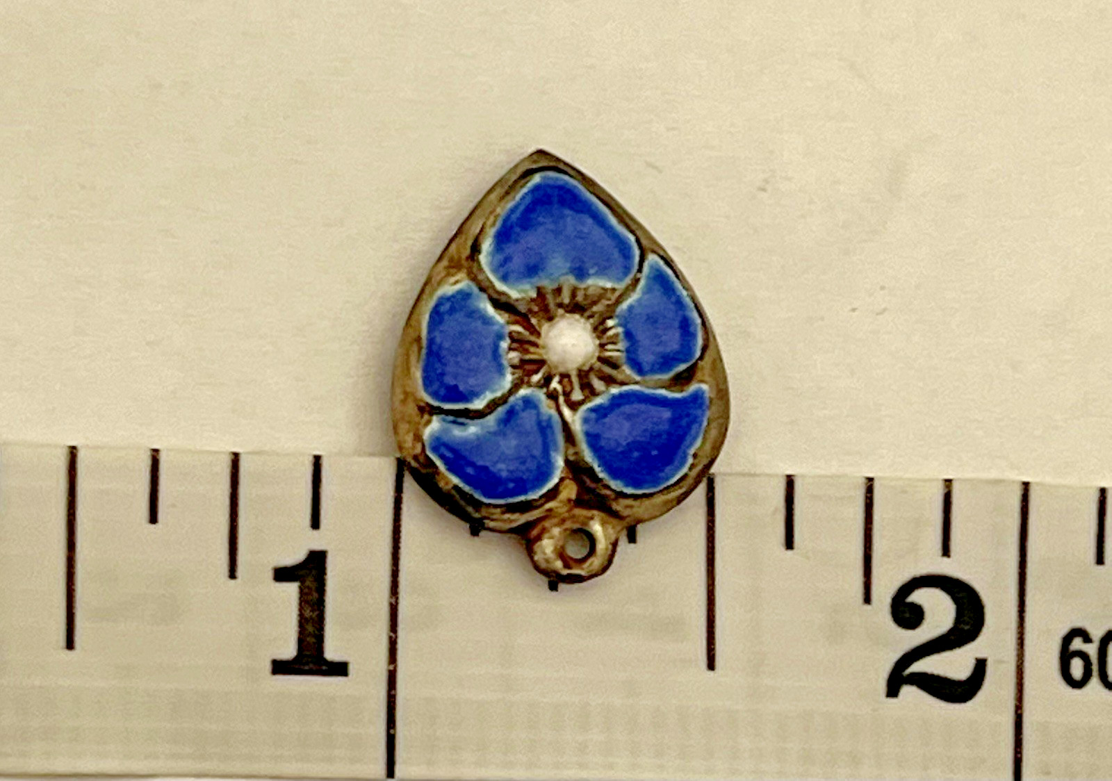 Sterling Silver Heart Flower Charm Puffy Blue Enamel Pansy 925 Vintage Stamped