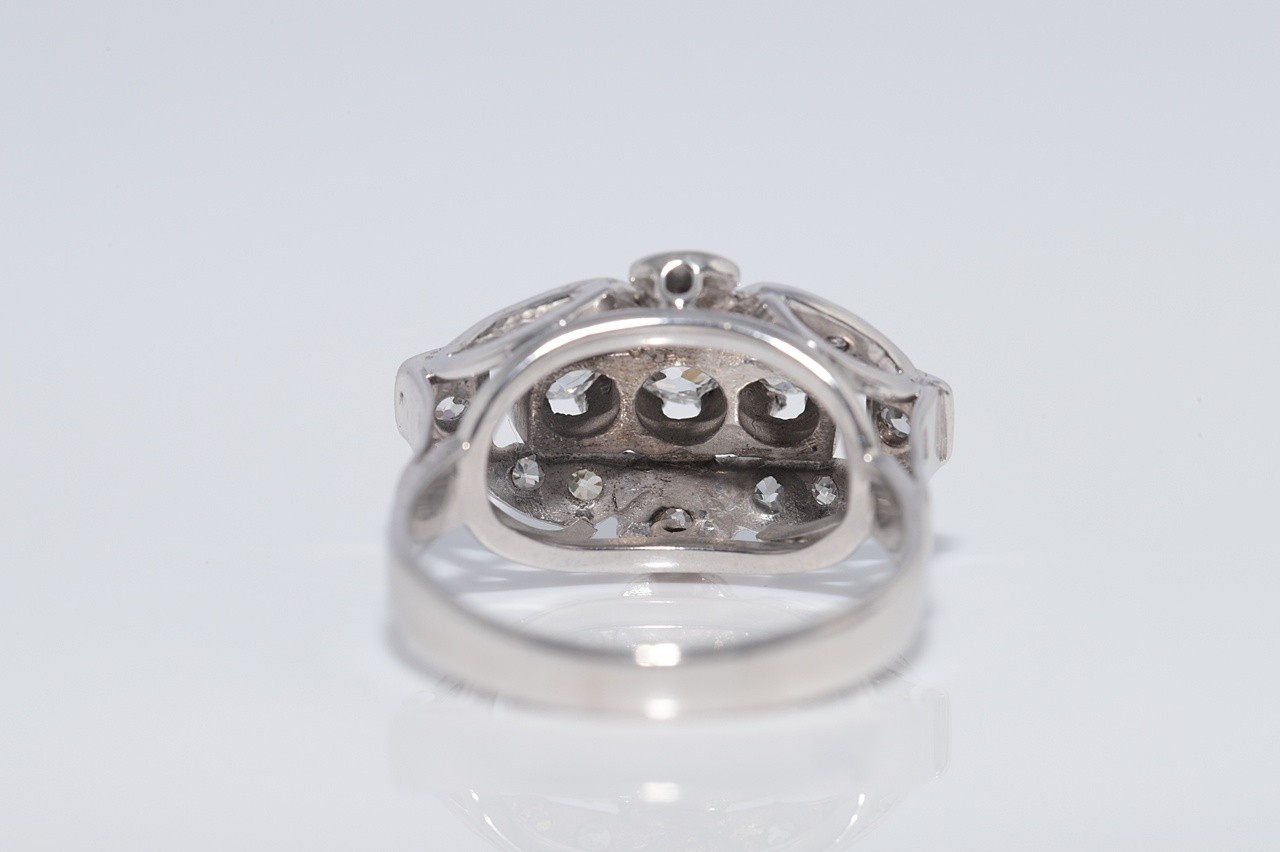 Antique Circa 1920s 14k Gold Art Deco Natural Diamond Decorated Ring