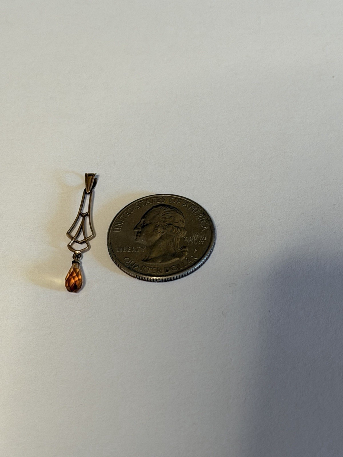 Vintage Circa 1920’s Lavalier, 10 Kt Gold With Citrine Briollete Drop