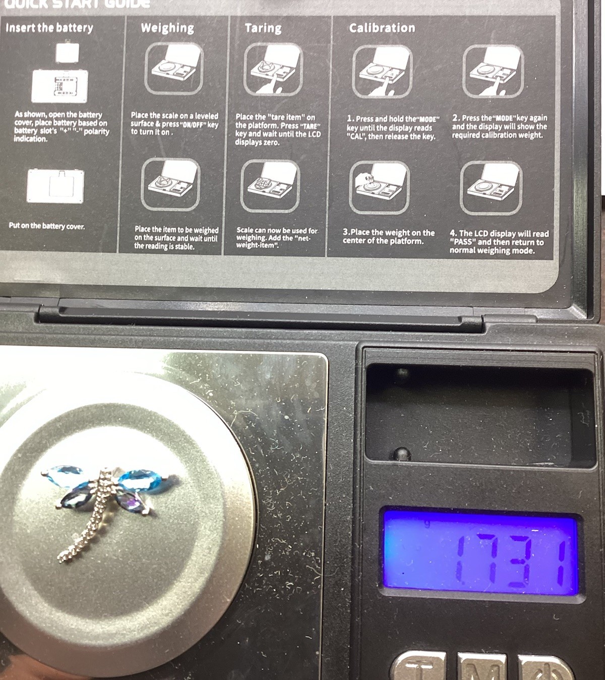 NOVEMBER BIRTHSTONE !! 10K White Gold Blue Topaz Dragonfly Pendant 1.73 Grams