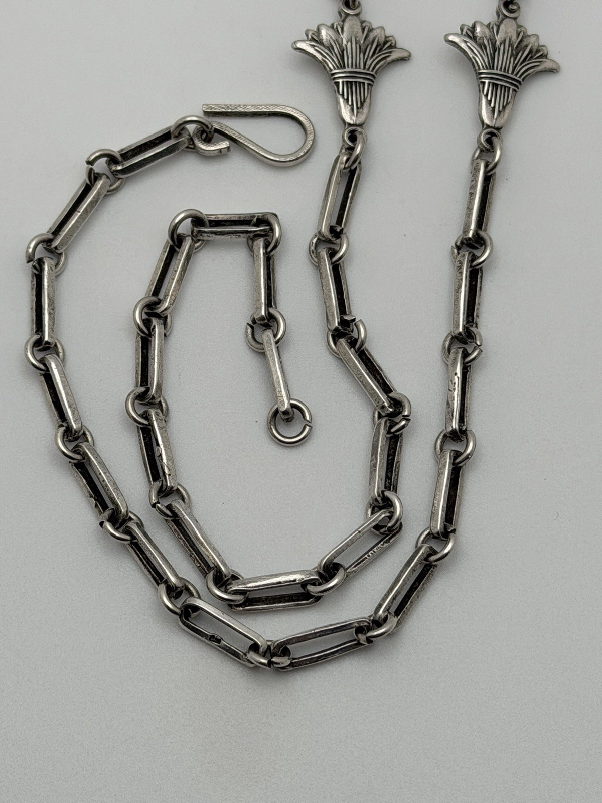Vintage Egyptian Revival 800 Silver Lotus Pendants And Chain Necklace 18”