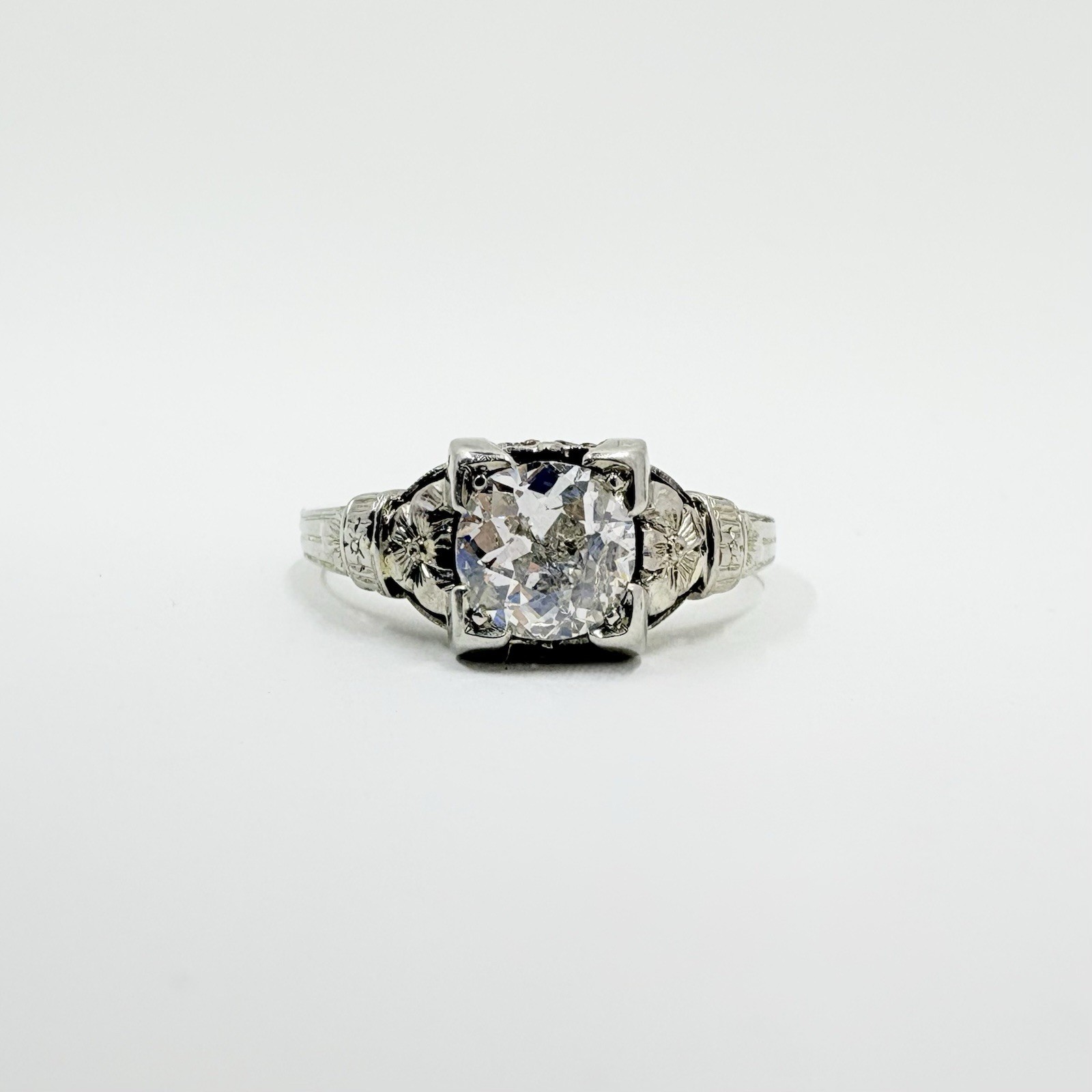 Antique 18k White Gold 0.65ct BELAIS Old European Cut Diamond Engagement Ring