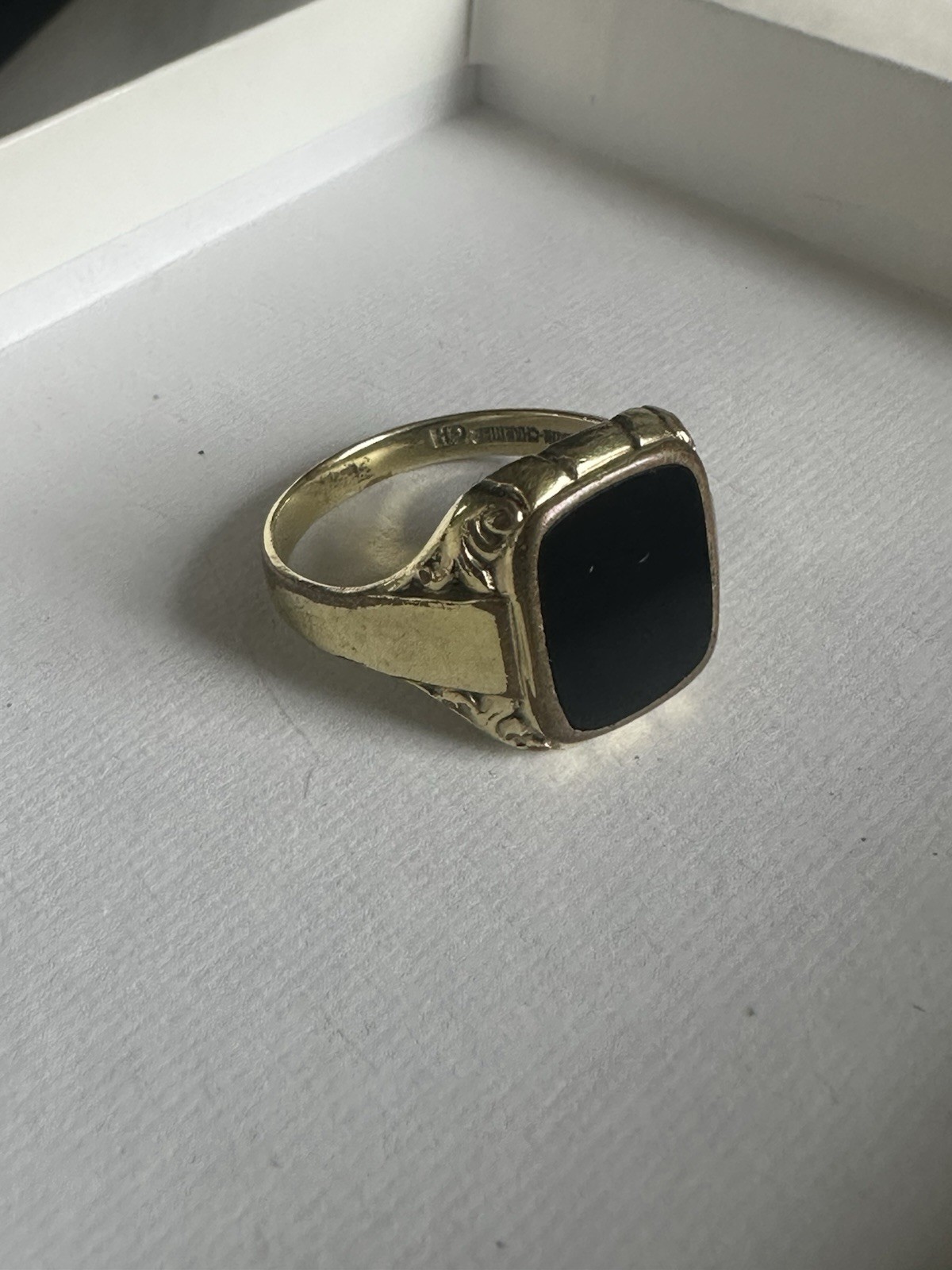 Vintage French Jeweler Astron Charnier Bloodstone Rolled Gold Ring Signed