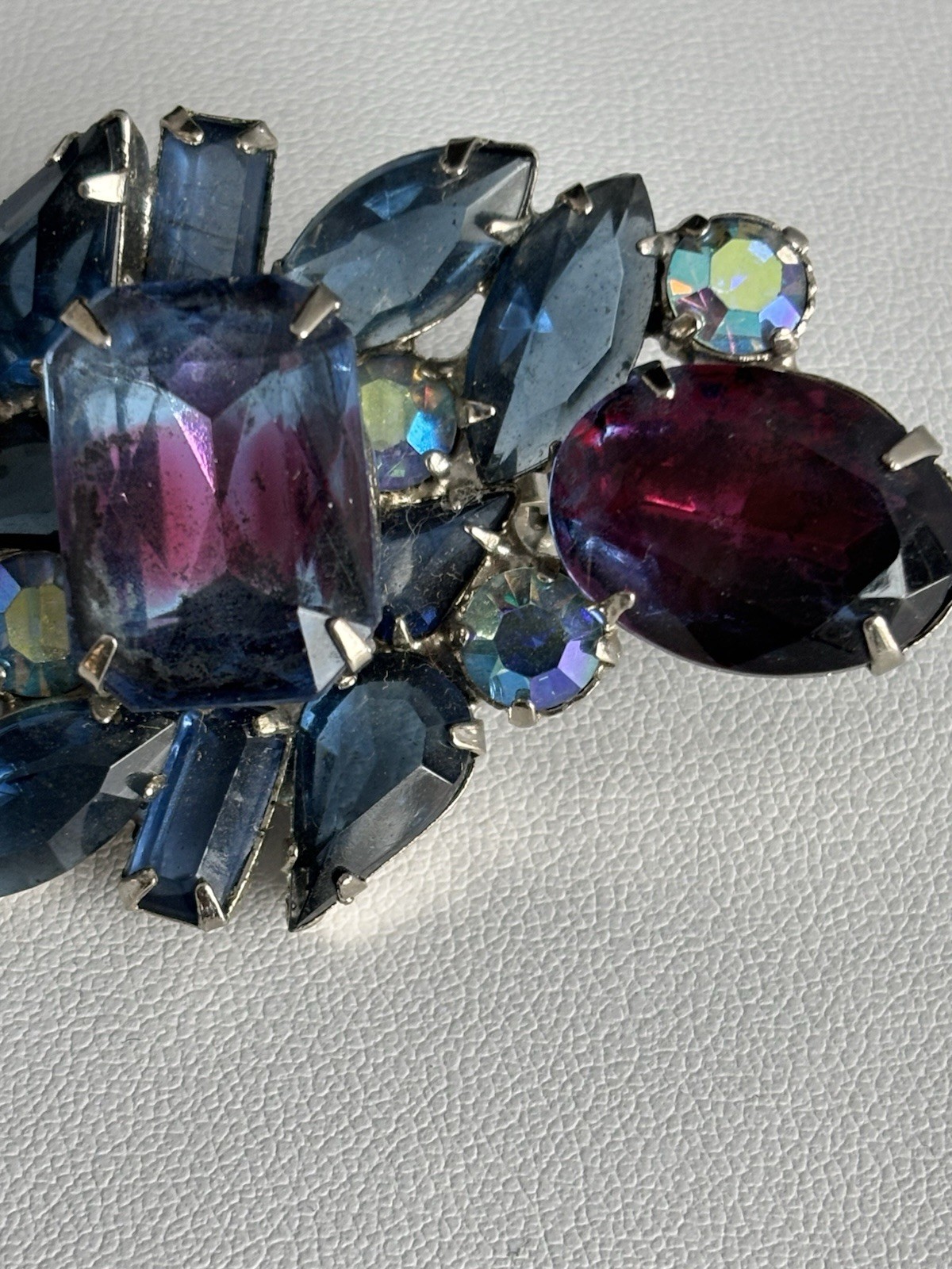 Vintage Violet Purple & Blue Rhinestone Brooch Julianna Style