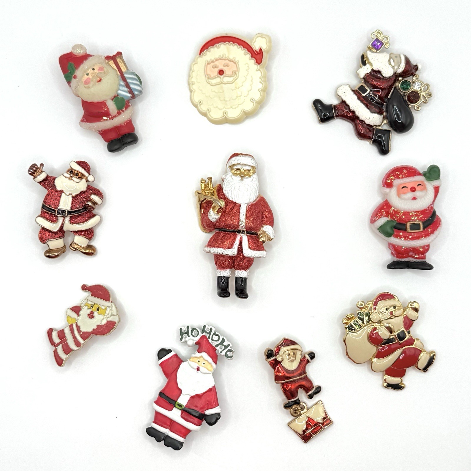 Vtg Christmas Santa 10 PC Brooch Lot AJC Haskell Hallmark Fun World Kringle CH4