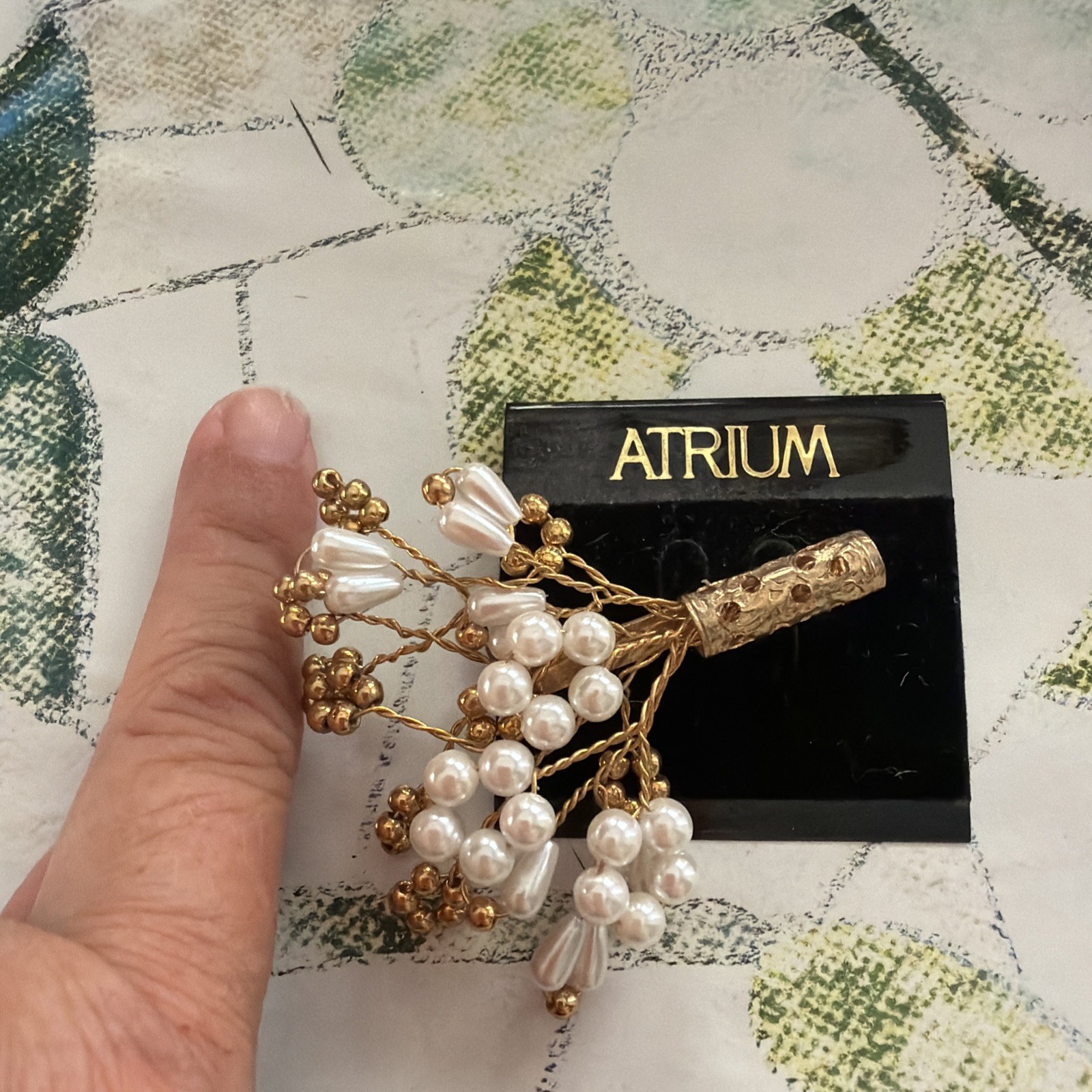 Vintage Atrium Gold Tone Faux Pearl Bouquet Brooch Pin