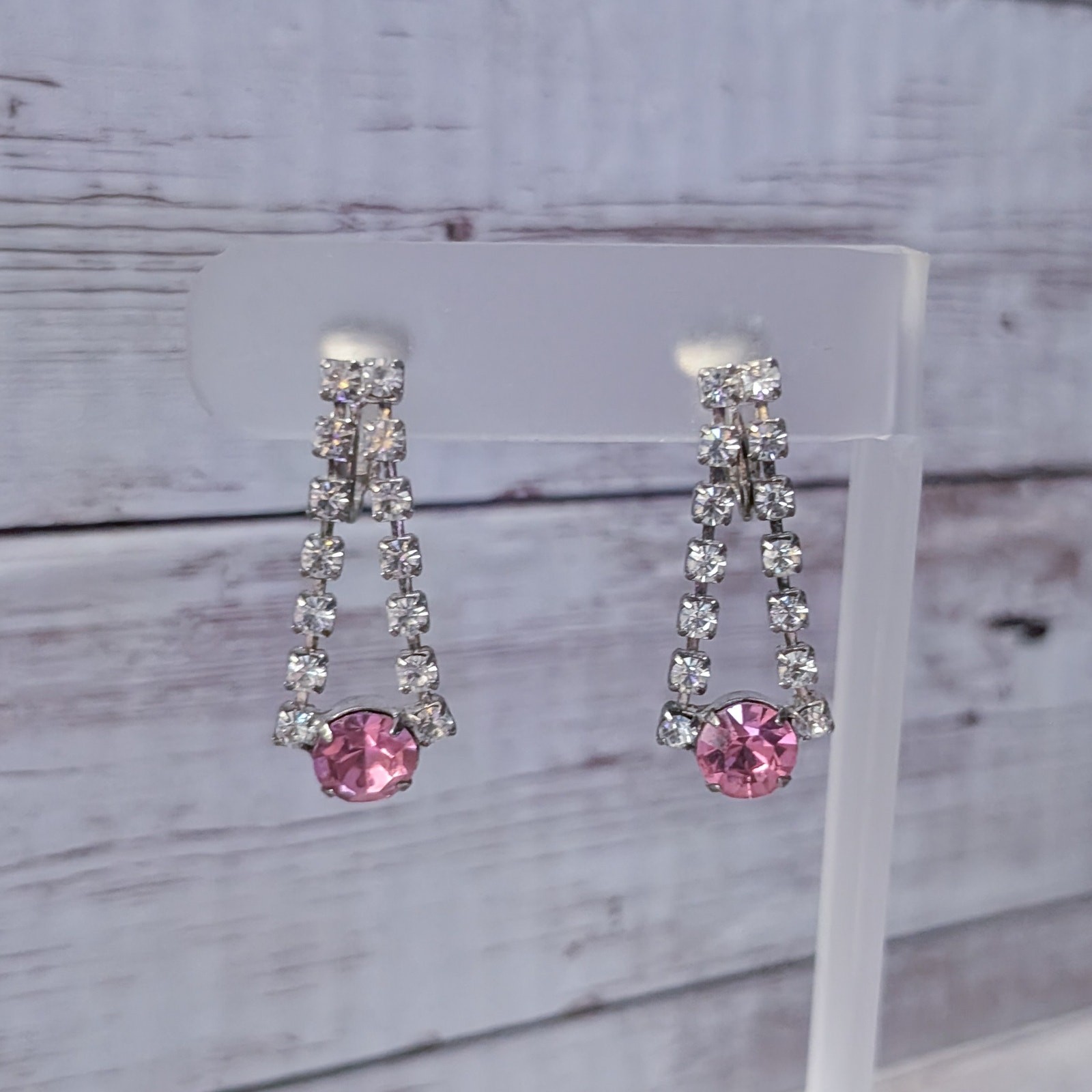 Vintage Clip On Earrings Pink & Clear Gem Dangle – Tarnish to Metal