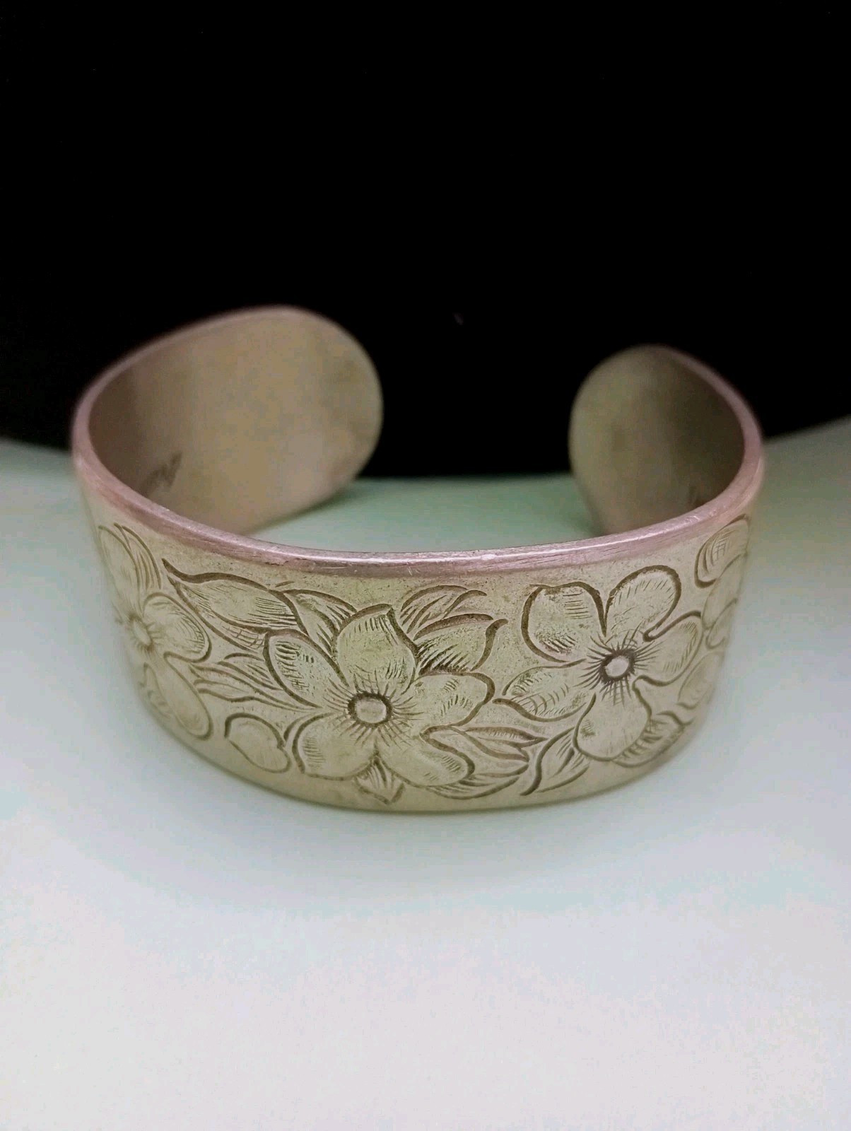 Salisbury Pewter Cuff Bracelet Floral “February” Vtg