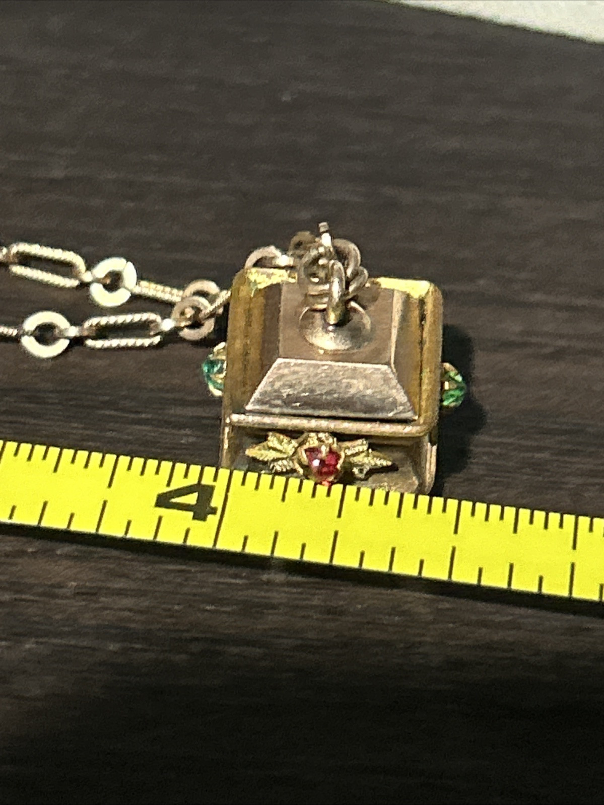 VICTORIAN 9.64g Gold Fill 3” FOB Paste Stones Dog Heads Rose GF 26” Necklace Fob