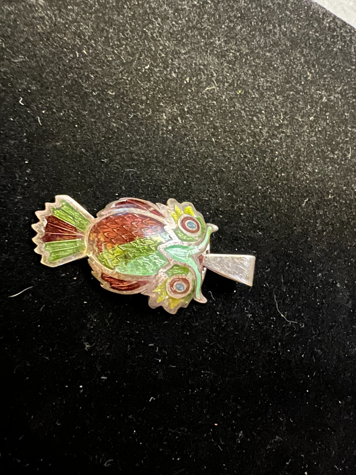 Vintage TAXCO 980 Silver Owl Bird Brooch Pin Mexico Maya Enamel TM-171