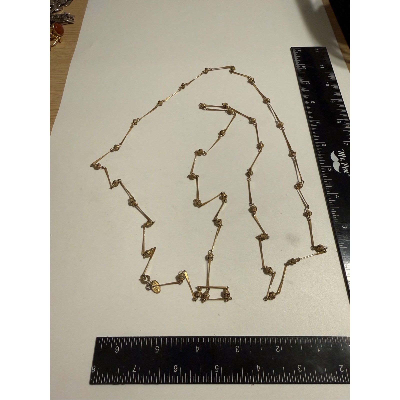 Vendome Vintage Gold Tone Long Station Necklace Tapered Bar Wire Wrapped Beads