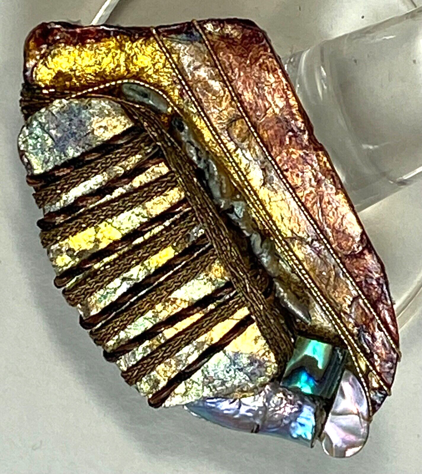 Vintage 1980’s-1990’s UNIQUE handmade found object subtle rainbow pin brooch