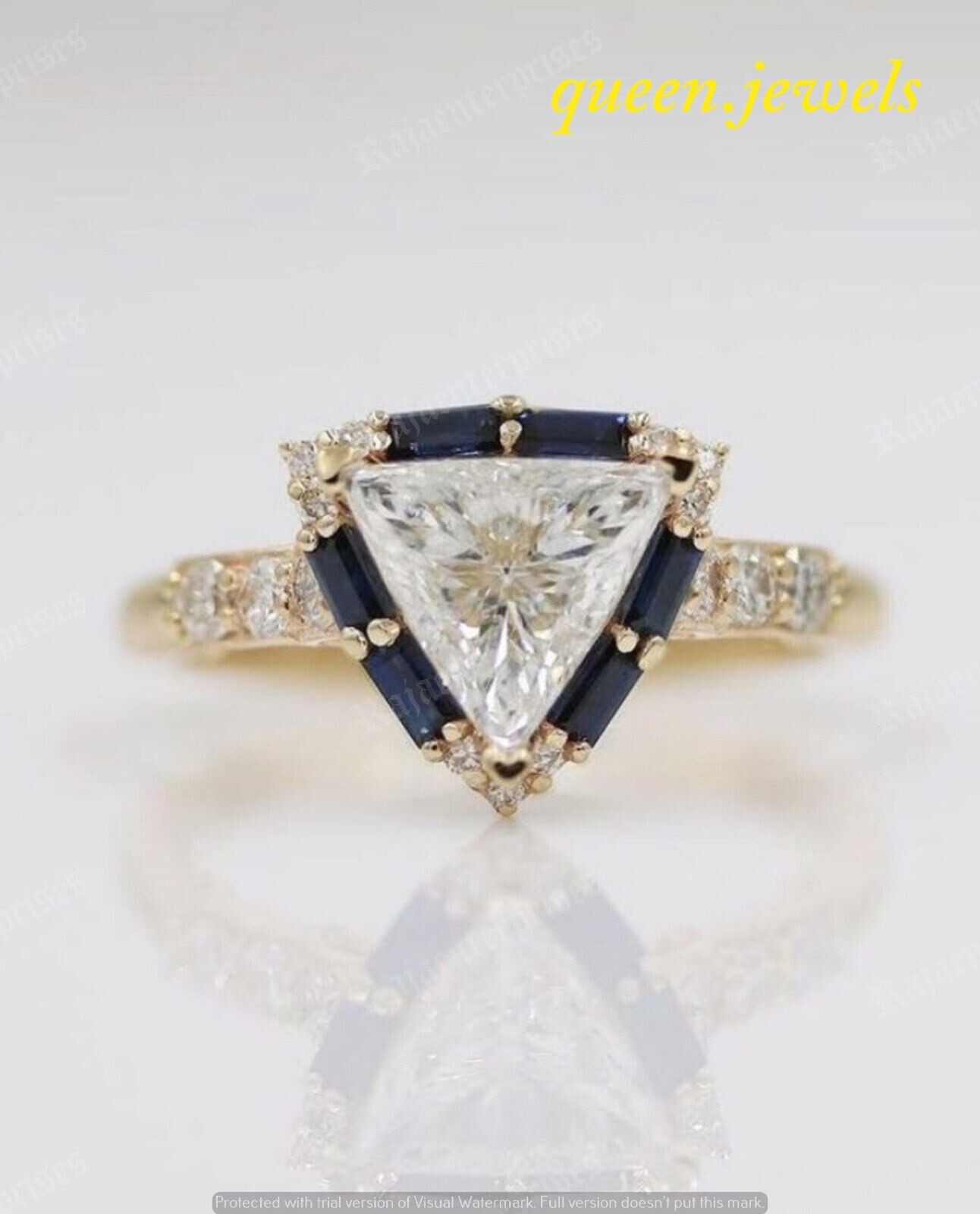 2CT Lab-Created Triilion Cut Diamond Vintage Halo Ring 14K Yellow Gold Finish