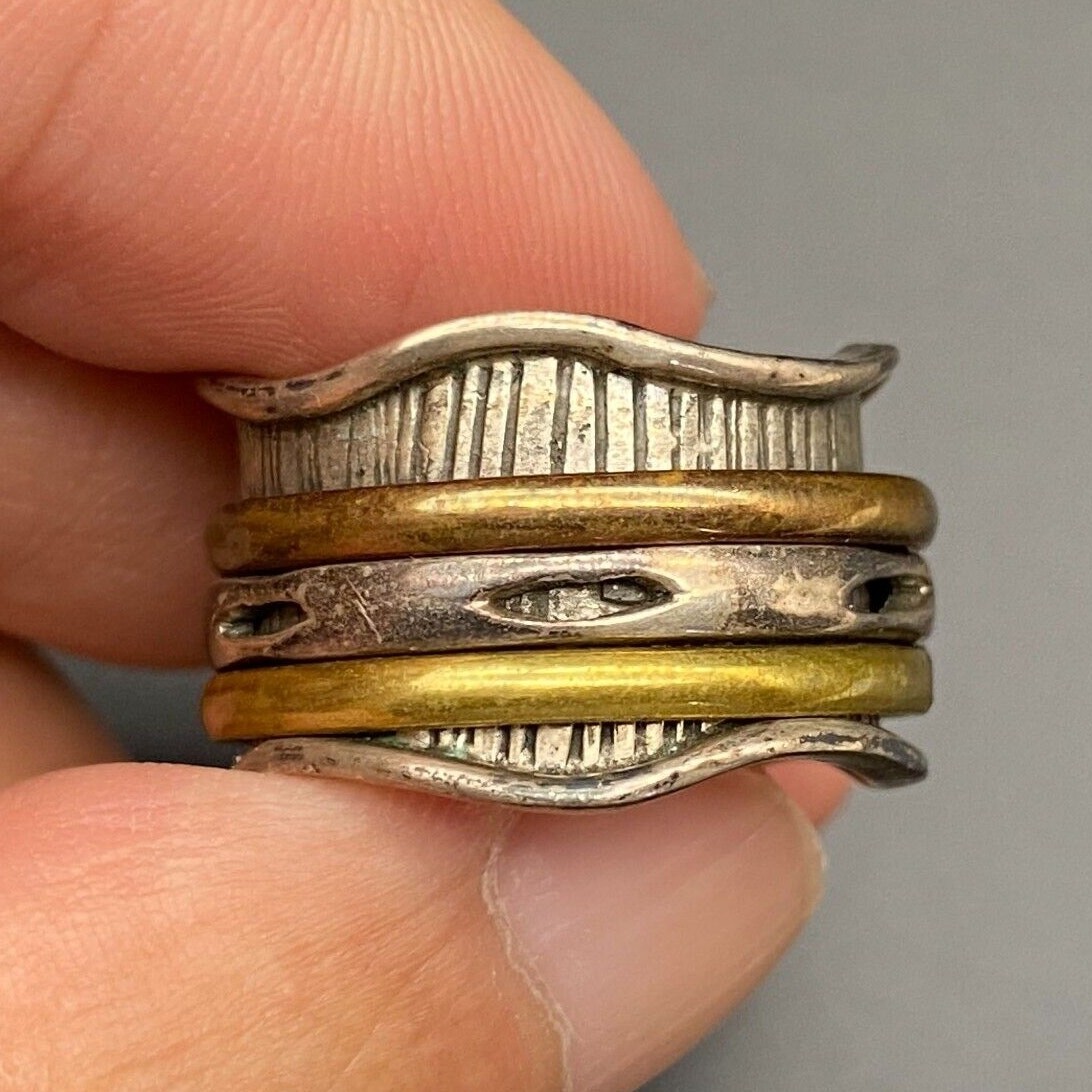 Vintage Mixed Metal Spinner Ring Sterling Silver Ring Size 7