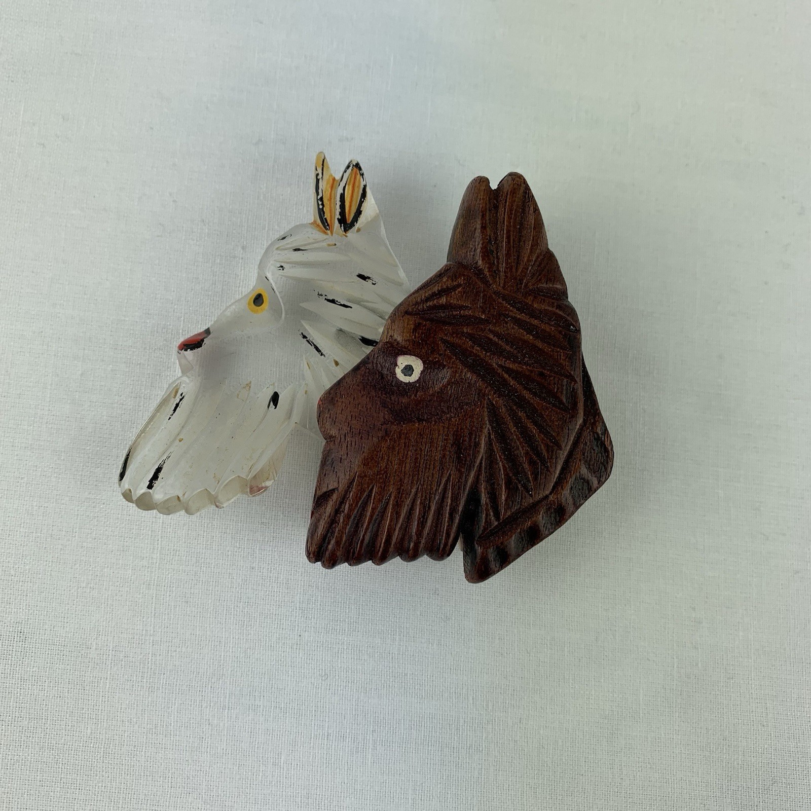 Vintage Hand Carved Lucite And Wood Scottie Dog Terrier Brooch