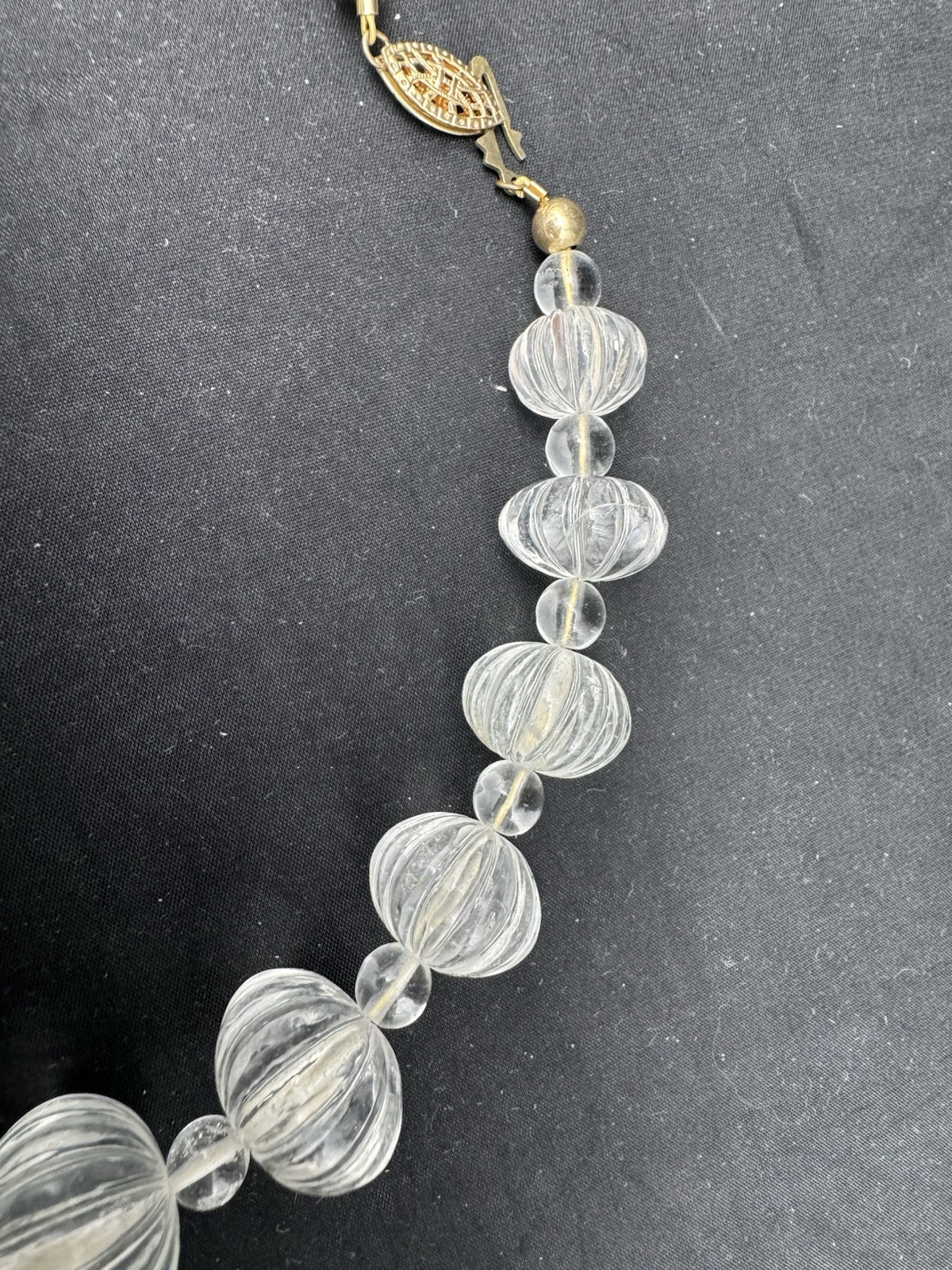 Vintage Hand Carved Rock Crystal MELON BEAD Necklace, 169 grams, 20″
